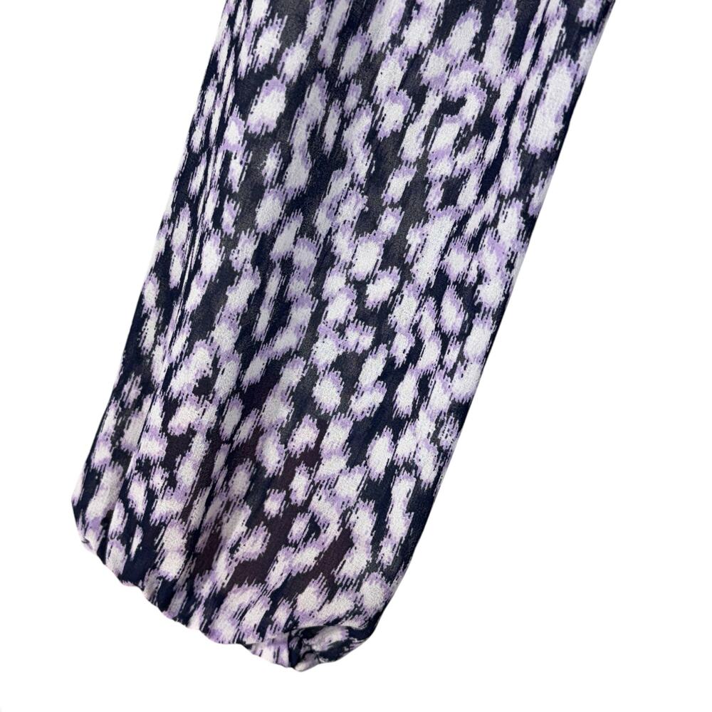 Michael Michael Kors Small Romper Ruffled Wrap Long Puff Sleeves Purple Abstract - Picture 2 of 10
